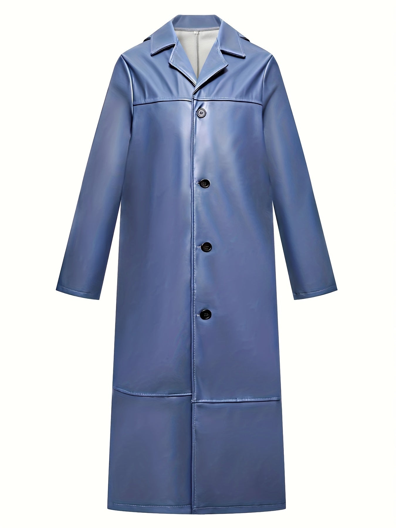 Men's Pu Overcoat Casual Lapel Stretch Button Up Faux Leather Long Coat