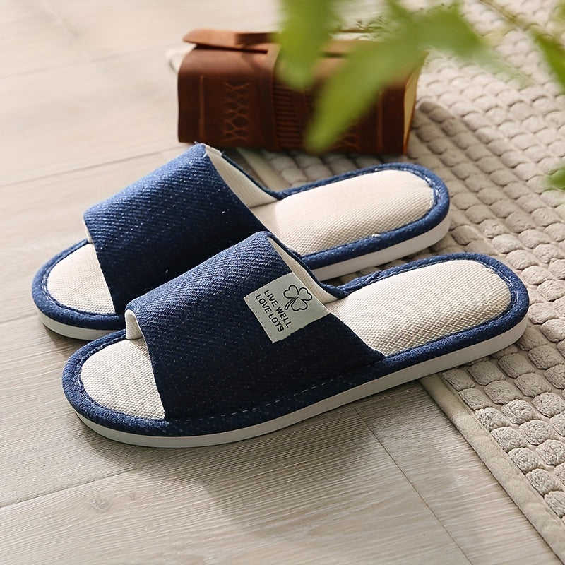 Unisex Cotton Linen Slippers Open Toe Bedroom Slippers