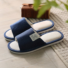 Unisex Cotton Linen Slippers Open Toe Bedroom Slippers