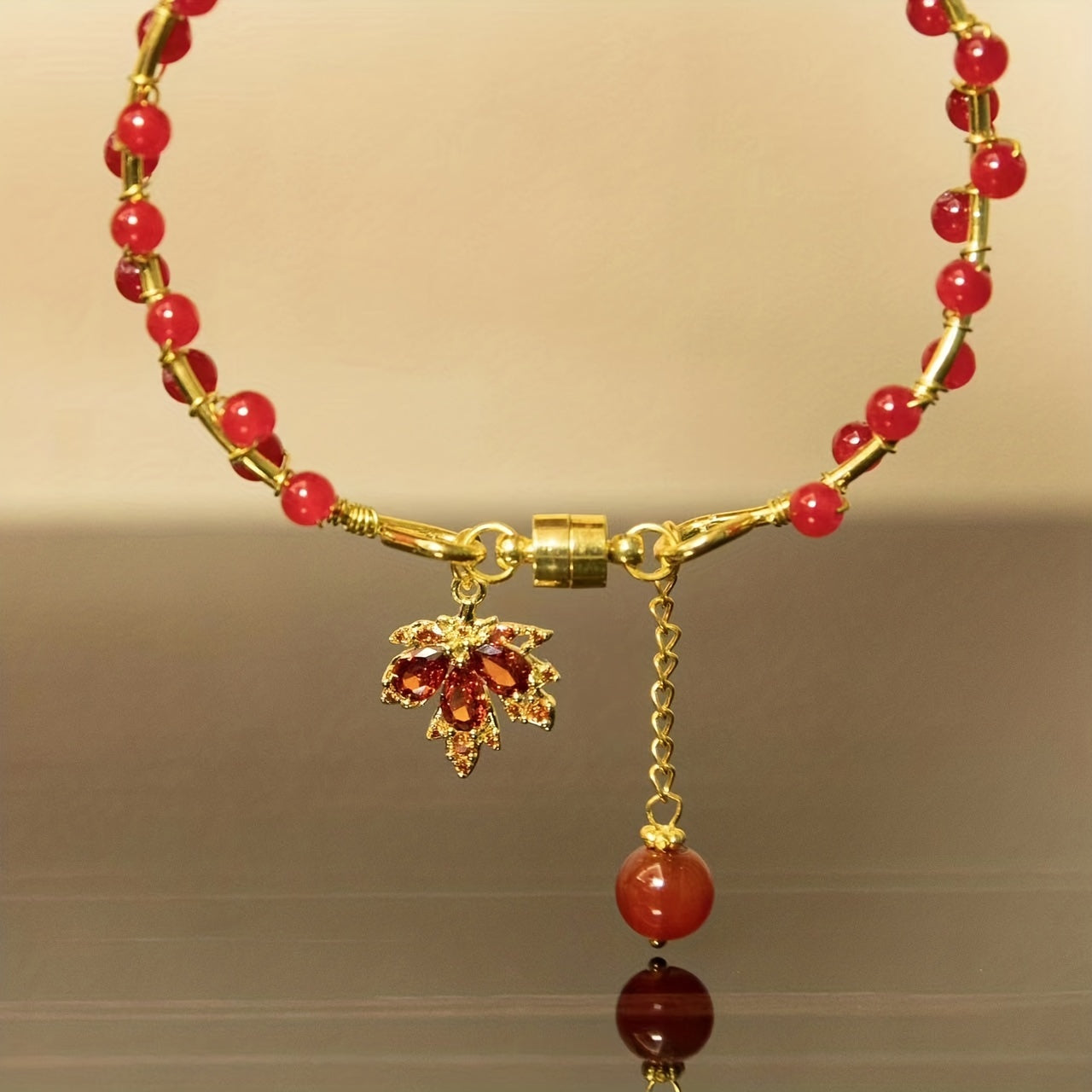 Red Bead Maple Leaf Bracelet for Girlfriend - Wedding Party Graduation Gift