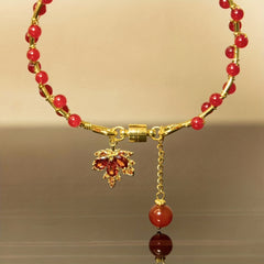 Red Bead Maple Leaf Bracelet for Girlfriend - Wedding Party Graduation Gift