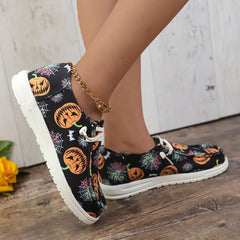 Halloween Pumpkin Pattern Slip On Sneakers Lightweight Comfortable Shoes