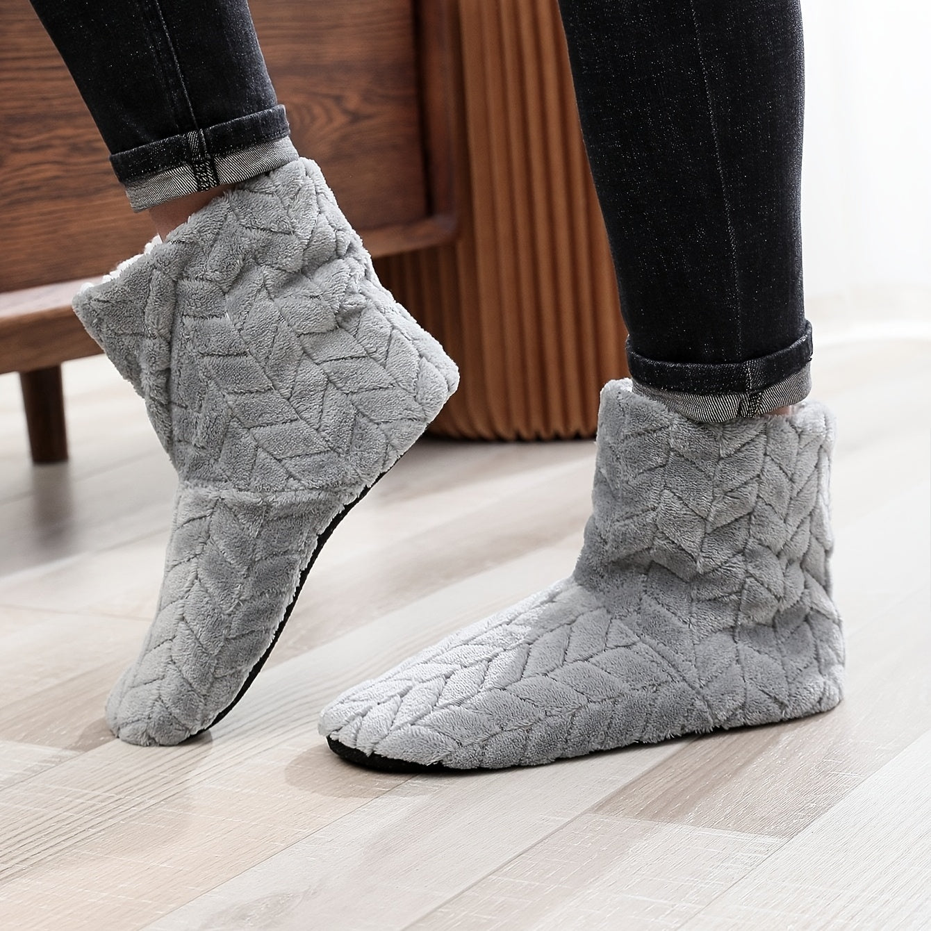 Men's Soft Plush Cozy Booties House Slippers Anti-skid Shoes