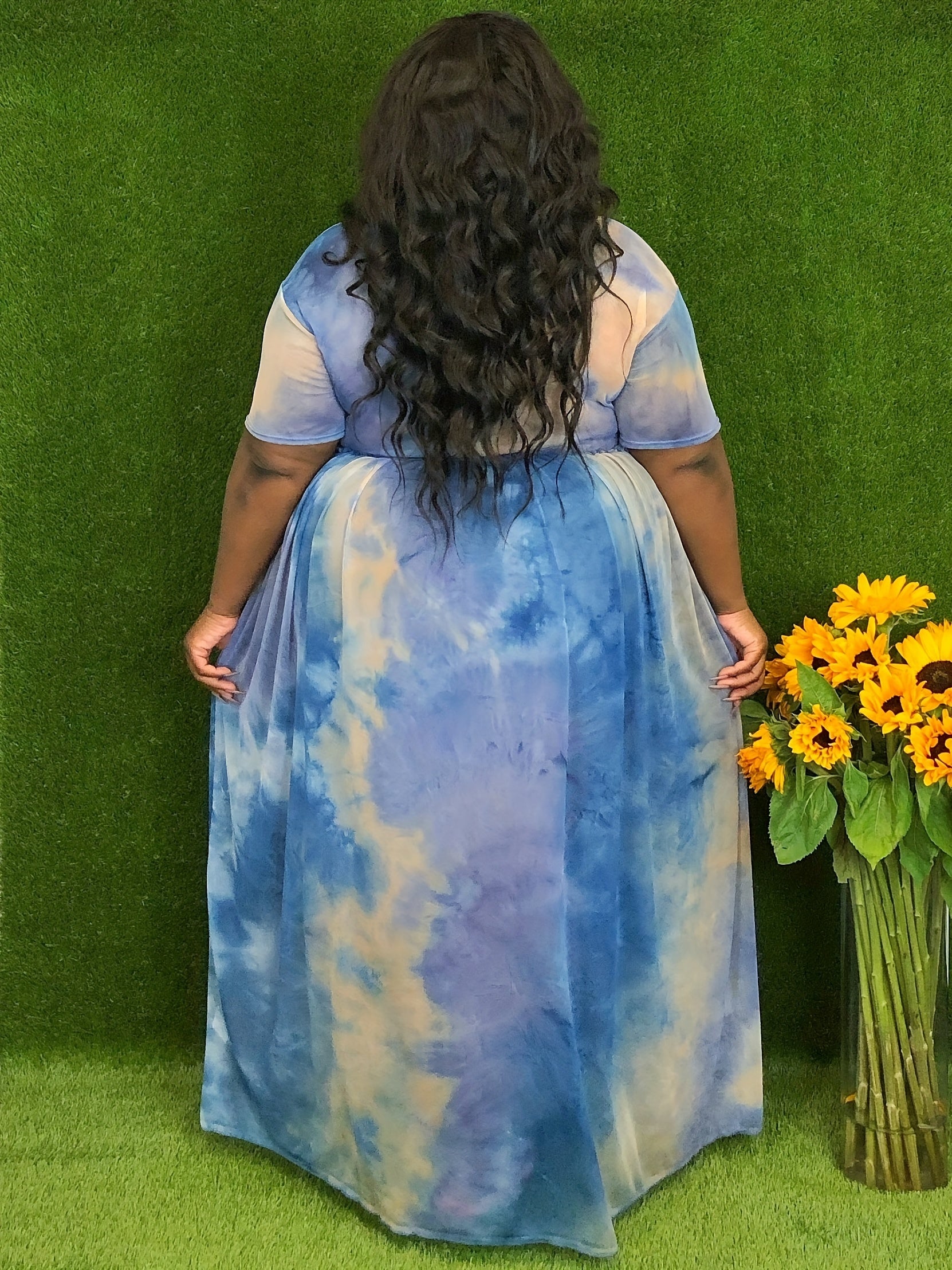 Tie Dye Maxi Dress Round Neck High Stretch