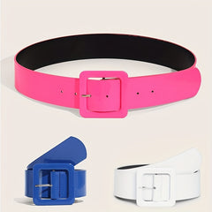 Bright PU Leather Wide Belt with Square Pin Buckle for Women
