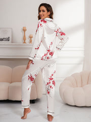 Floral Print Pajama Set Long Sleeve Buttons Top & Elastic Waistband Pants