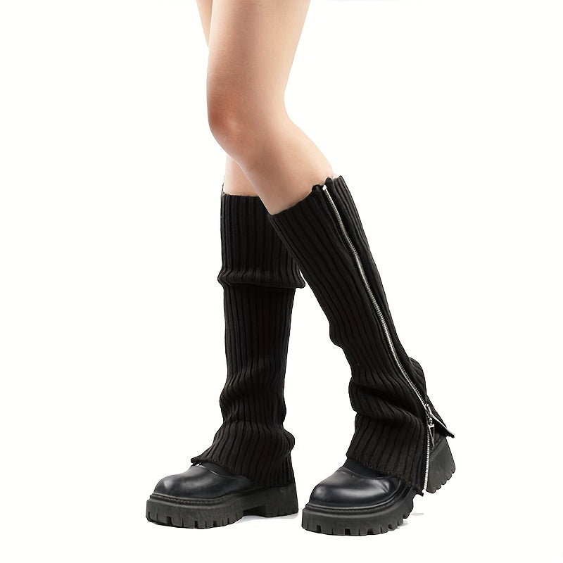 Knitted Zipper Leg Warmers Warm All match Socks