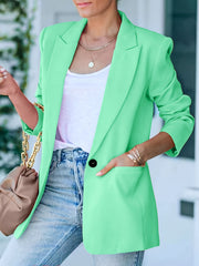 Solid One Button Blazer Lapel Long Sleeve Work Office Outerwear Women's Clothing