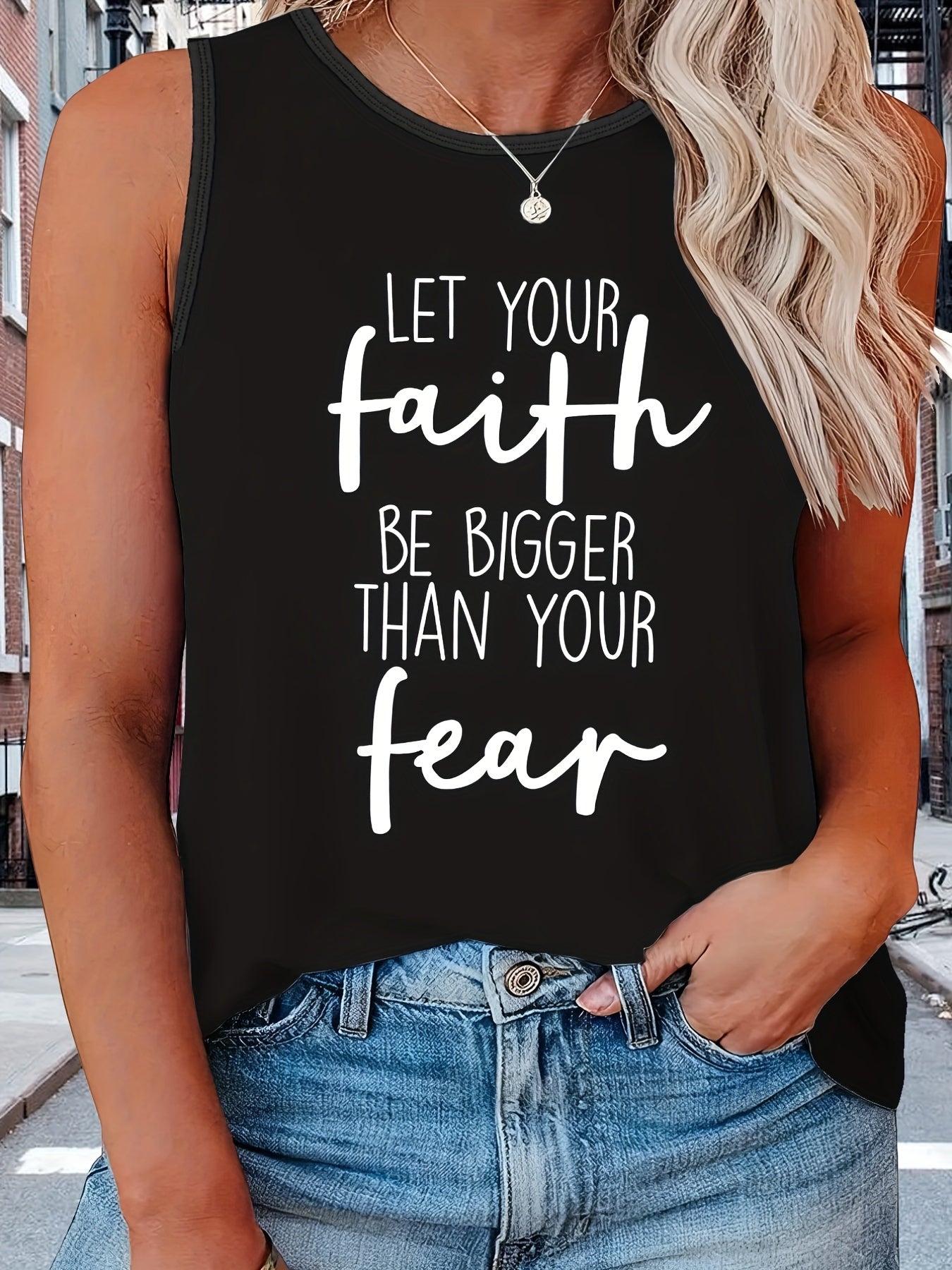 Art Letter Print Tank Top Women's Plus