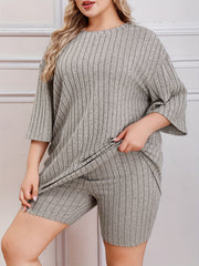 Solid Short Sleeve Ribbed Knit Top & Shorts 2 Pc Set