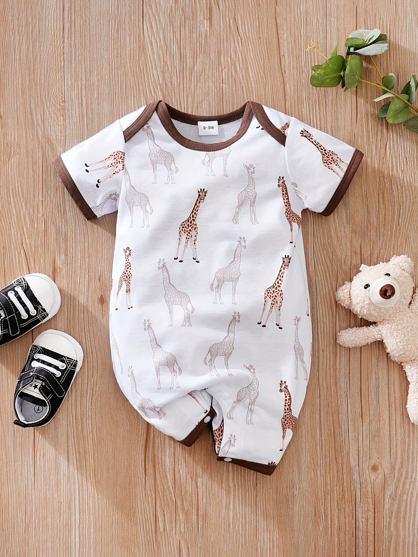 Baby Casual Giraffe Graphic Short Sleeve Romper Jumpsuit