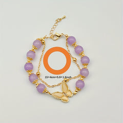 Golden Butterfly Purple Bead Bracelet Chinese Style