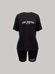 Casual Two piece Set Crew Neck T shirt & Biker Shorts Women's Clothing