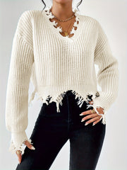 Y2K Distressed Trim Long Sleeve Crop Jumper