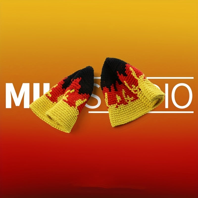 Yellow Red Flame Bucket Hat Hip Hop Crochet Sun Hats