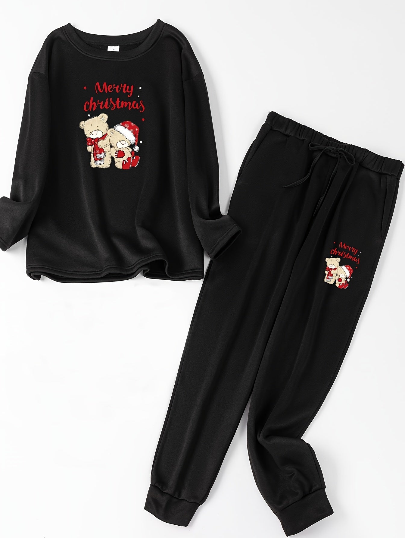 Christmas Lounge Set Women's Plus Christmas Teddy Bear Print