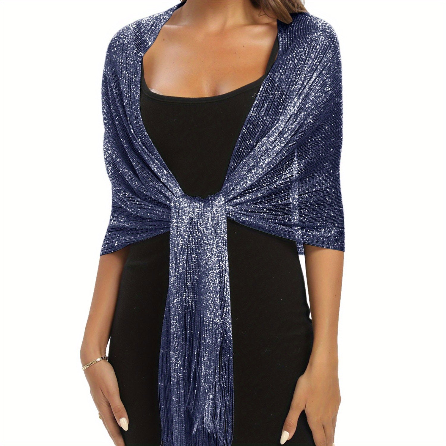 Metallic Shawls Round Buckle Tassel Wraps Scarf For Evening Party Wedding