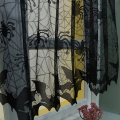 Lace Spider Cafe Curtain Halloween Tiers Short Curtain for Home Decor