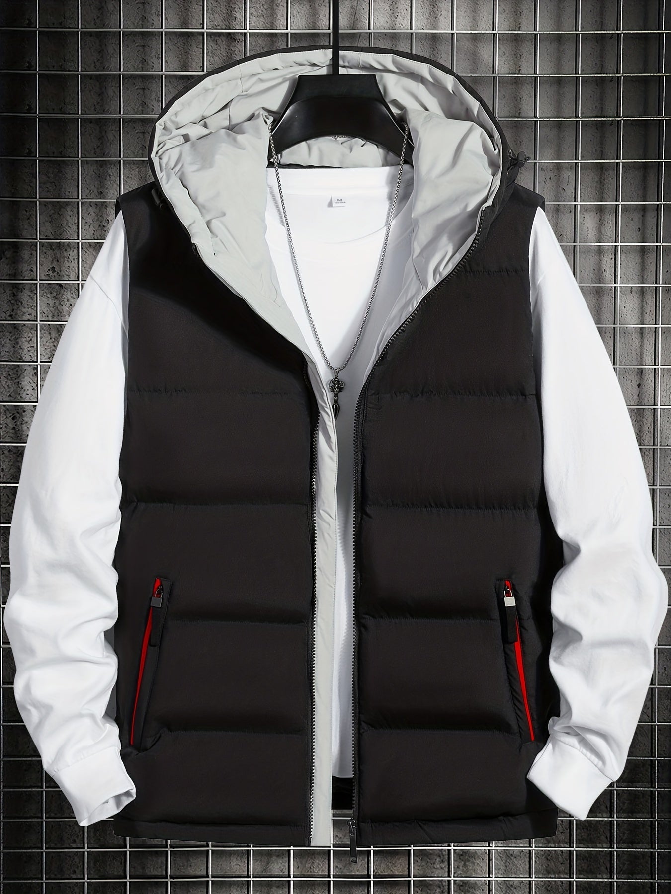 Men's Hooded Winter Vest with Zipper Pockets