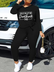 Women's Halloween Two Piece Set - Slogan Print Top & Leggings