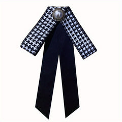 Faux Pearl Decor Bow Tie Houndstooth Bow Tie Brooch Neck Ties Collar Pins