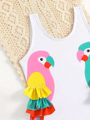 Cartoon Graphic Girls Toddler Bodycon Swimwear Bodysuit