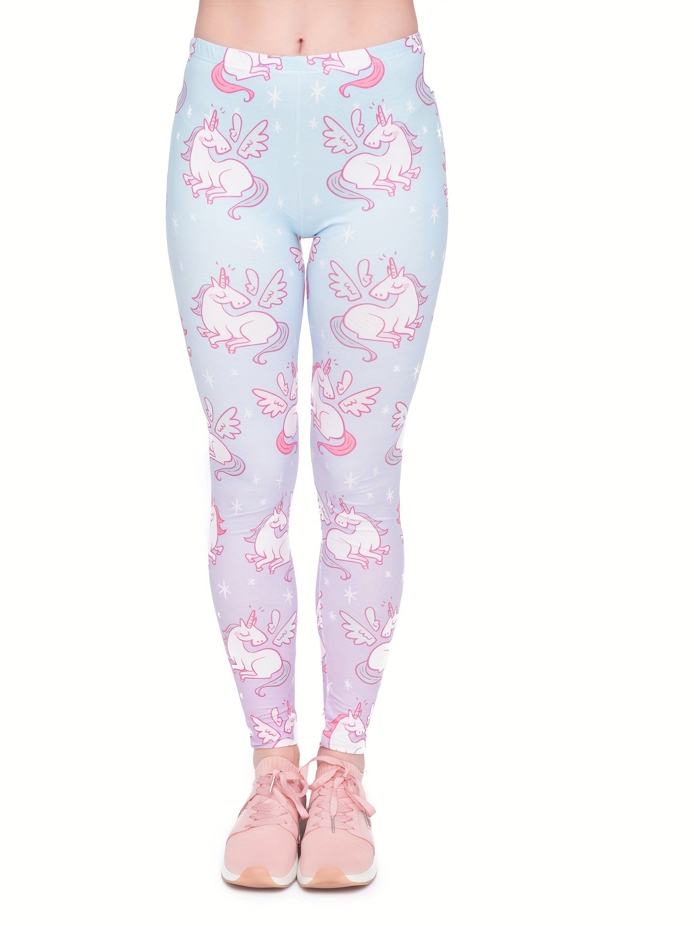 Gradient Unicorn Print Leggings High Waist Slim Long Length