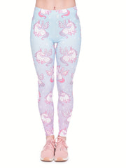 Gradient Unicorn Print Leggings High Waist Slim Long Length