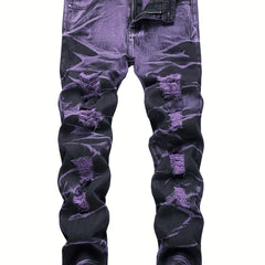 Y2k Tie Dye Ripped Jeans Men's Casual Street Style Regular Denim Pants