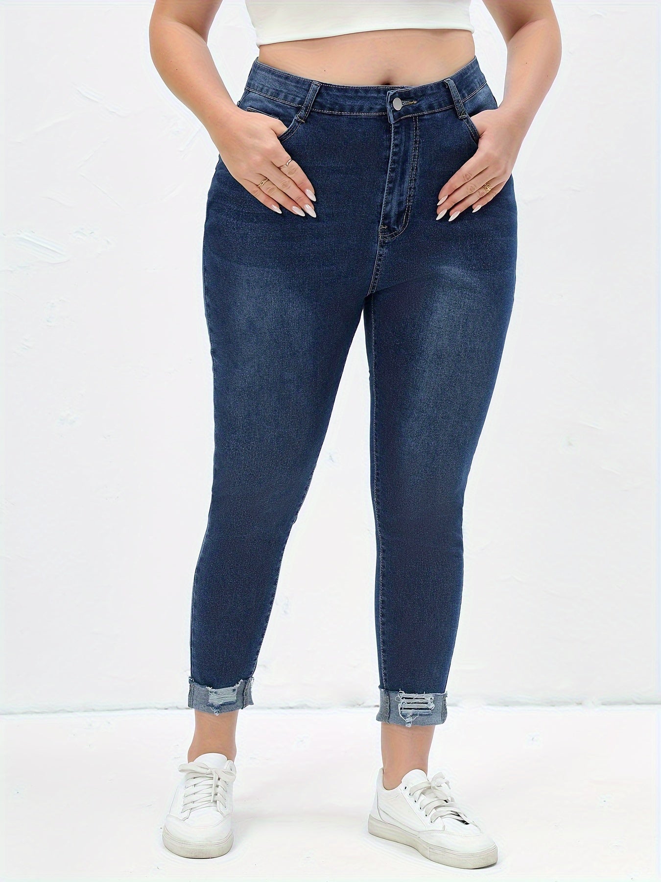 Solid Ripped High Rise Skinny Jeans