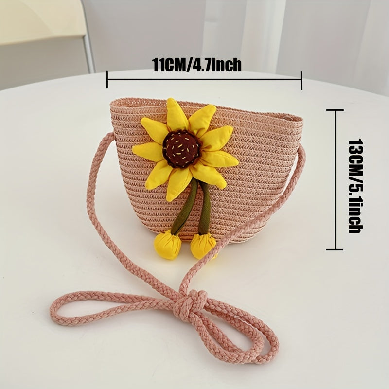 Girls Sunflower Straw Bag Crossbody Messenger Coin Purse