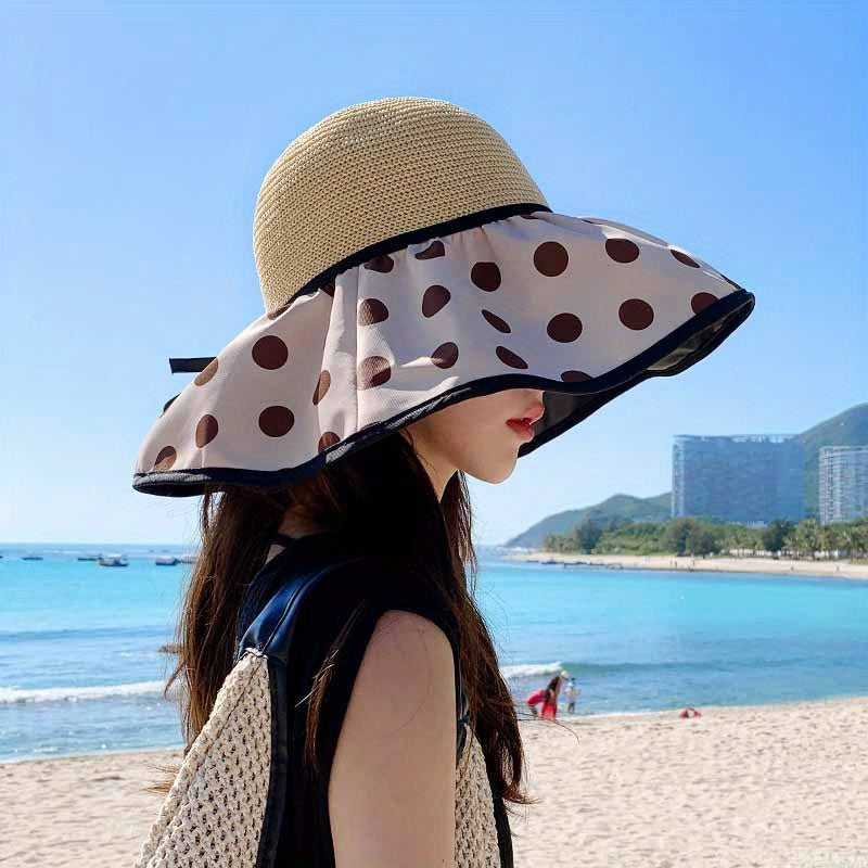 Polka Dot Bow Sun Hat Wide Brim UV Protection Bucket Hat