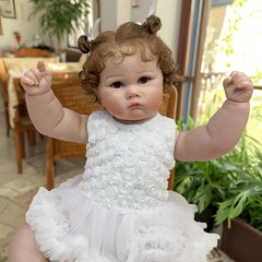 NPK 60 Reborn Baby Doll Realistic Soft Cloth Body Hand Painted Hair Lace Outfit