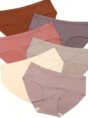 6pcs Seamless Solid Briefs Mid Rise Stretchy Panties Women's Lingerie