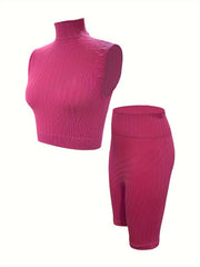 2pc Yoga Tank Top & High Stretch Shorts Set Women's Activewear