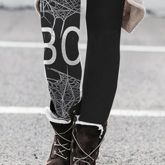 Women's Plus Spiderweb & Letter Print Leggings