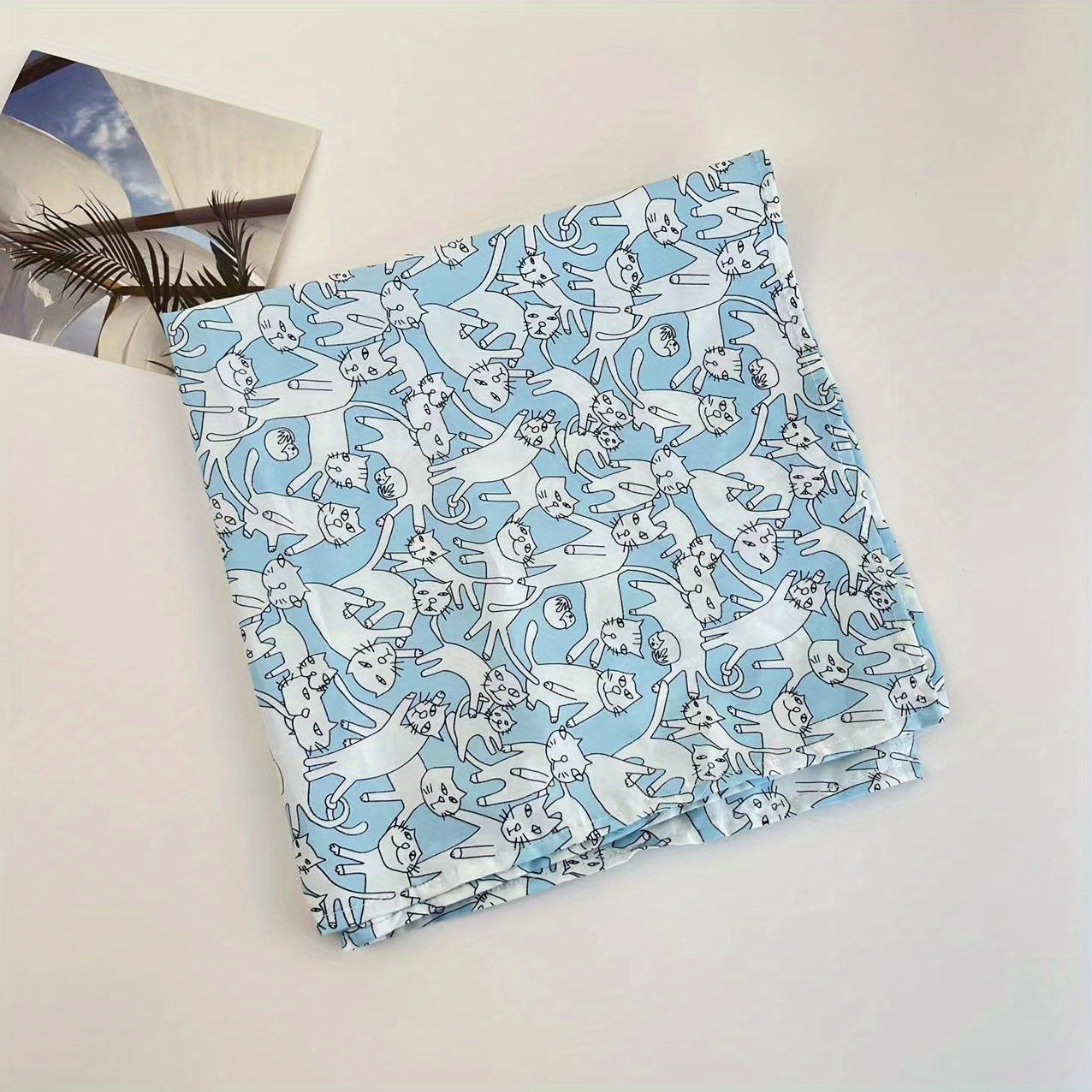 Cartoon Cat Print Triangle Scarf Y2K Headband Turban Bandana Women Head Wrap