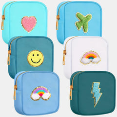 Chenille Patched Sanitary Napkin Storage Bag Zipper Pouch