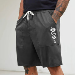 Men's Lightweight Dragon Graphic Cargo Shorts Casual Elastic Waist