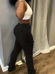 High Waist Cargo Pants Ruched Slim Fit Denim Jeans