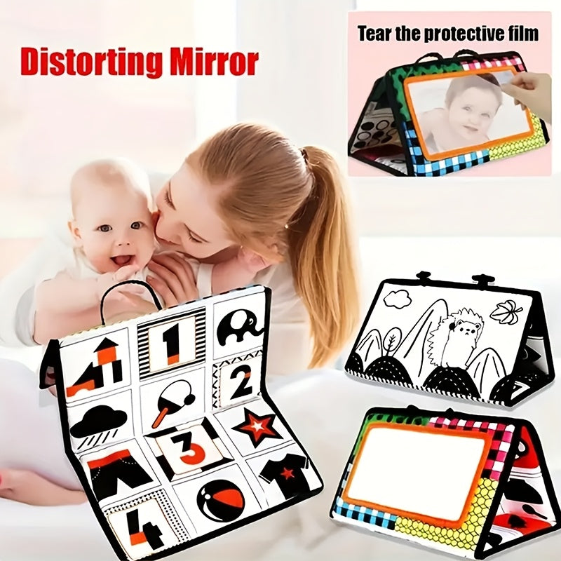 High Contrast Belly Time Mirror Toy & Sensory Crepe Cloth Book for Kids