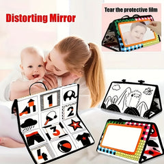 High Contrast Belly Time Mirror Toy & Sensory Crepe Cloth Book for Kids