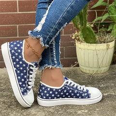 Women's Star Pattern Canvas Shoes Lace Up Low Top Flat Sneakers