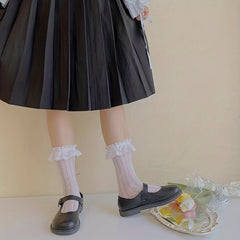 Heart Print Ruffle Socks Lace Women's Stockings
