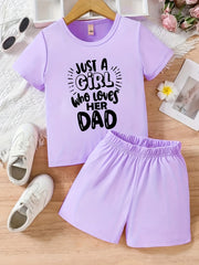 Girls Alphabet Printed T-shirt and Solid Shorts Set