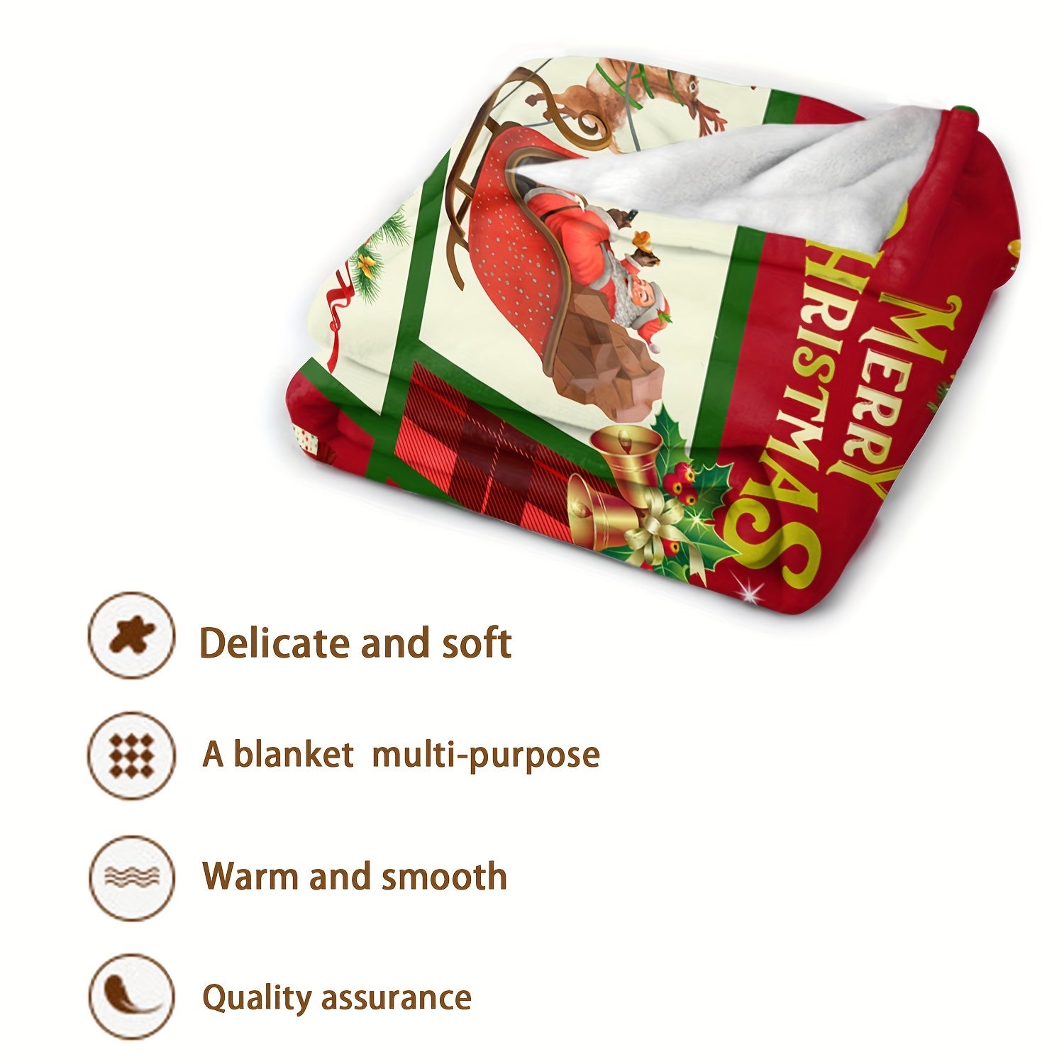 Christmas Bell Elk Plaid Blanket Winter Warm Flannel Blanket