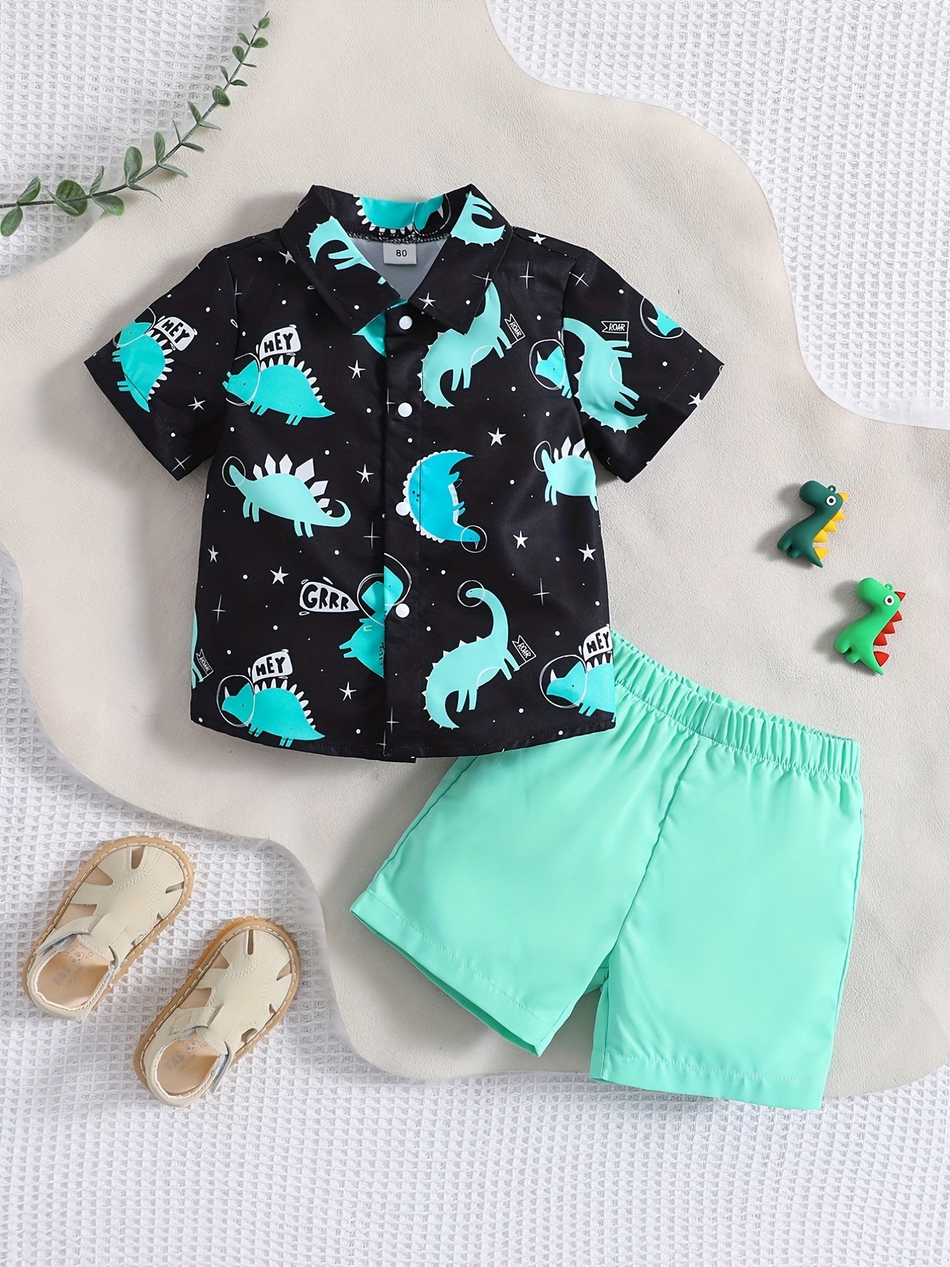 Cute Dino Print Shirt & Shorts Set for Summer Parties