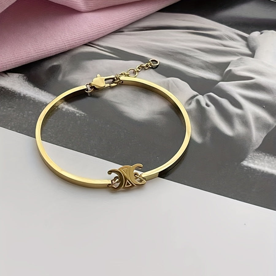 Golden Sliver Arc Bangle Bracelet For Girls