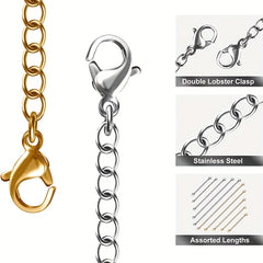Stainless Steel Necklace Extender Chain Golden Silvery Lobster Clasp Closure