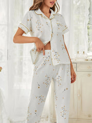 Floral Print Pajama Set Short Sleeve Top & Pants